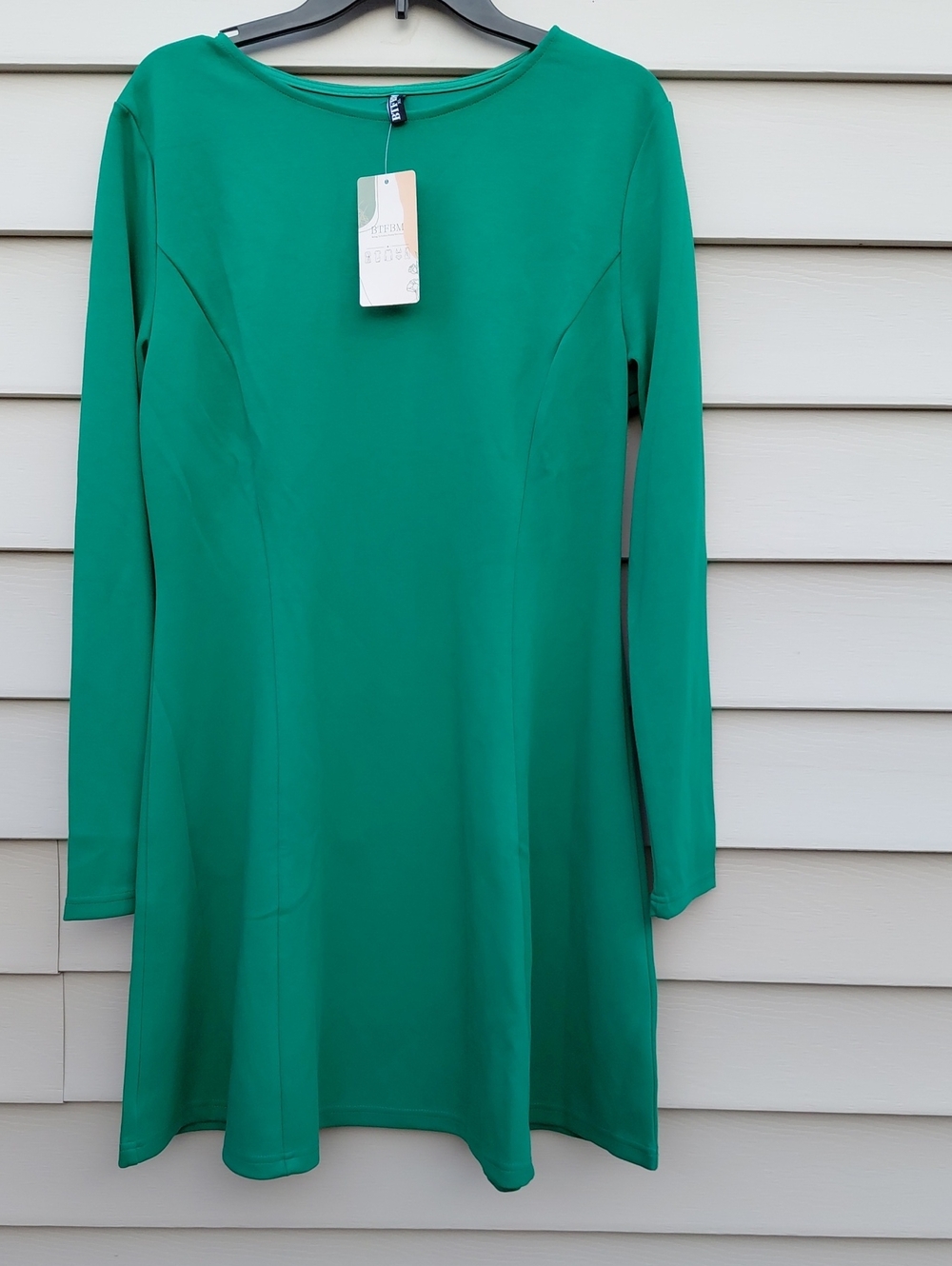BTFBM Women's Green Long Sleeve Crew Neck Fit-and-Flare A-Line Dress Size XL